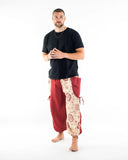 Wholesale Unisex Two Tone Om Prints Cotton Pants in Cream and Red - $15.00