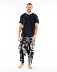 Unisex Hill Tribe Koi Fish Print Harem Pants in Black