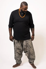 Plus Size Unisex Hill Tribe Paisley Print Harem Pants in Black