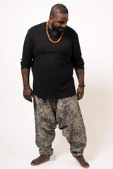 Plus Size Unisex Hill Tribe Paisley Print Harem Pants in Black