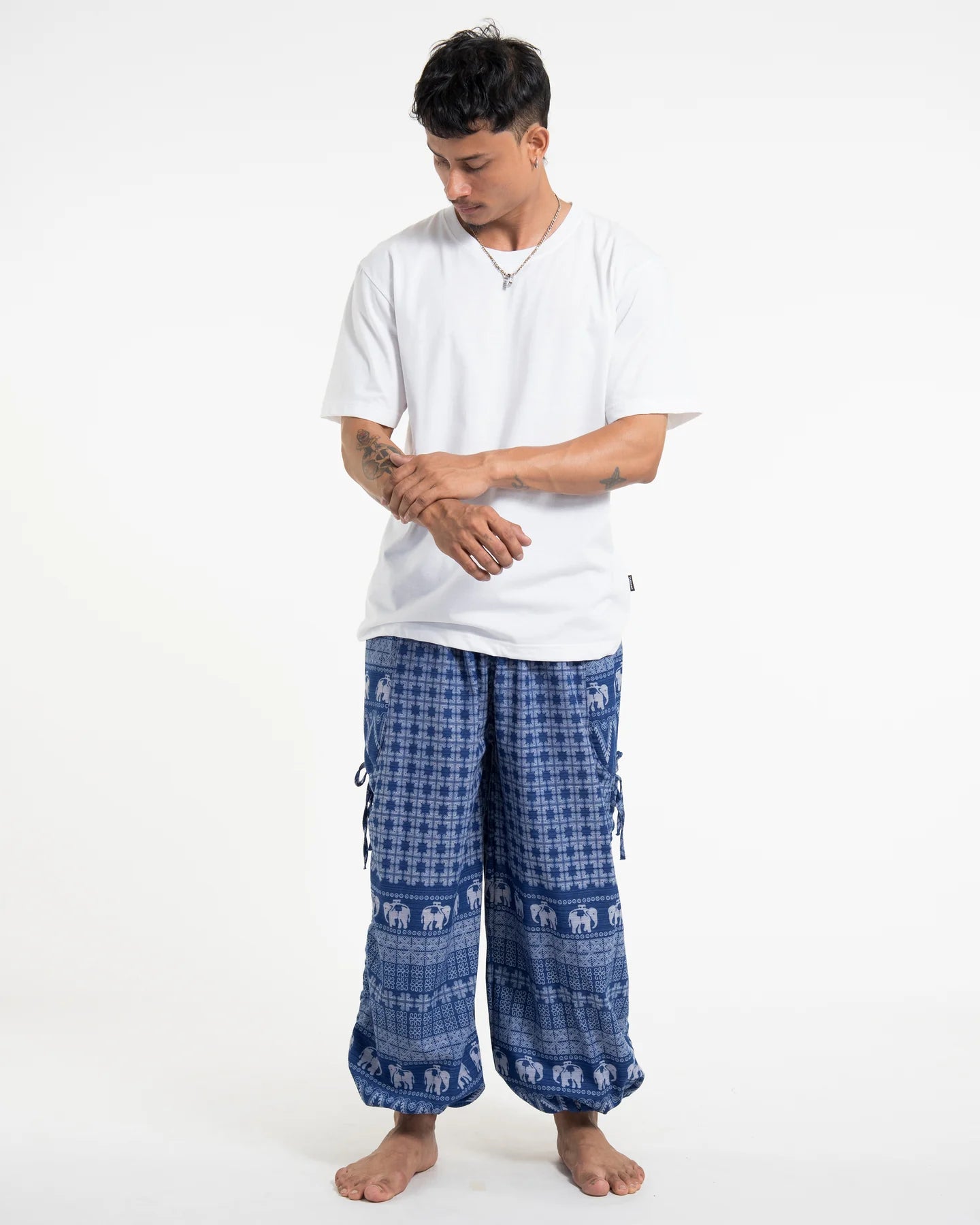 Unisex Hill Tribe Cotton Elephant Pants in Blue