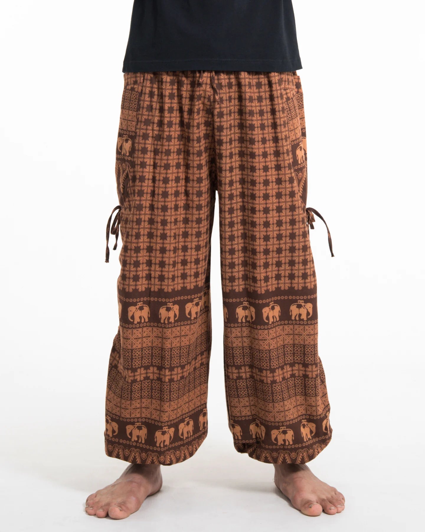 Unisex Hill Tribe Cotton Elephant Pants in Brown