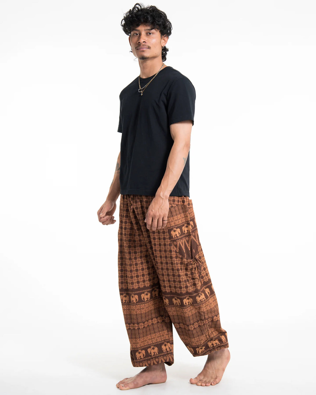 Unisex Hill Tribe Cotton Elephant Pants in Brown