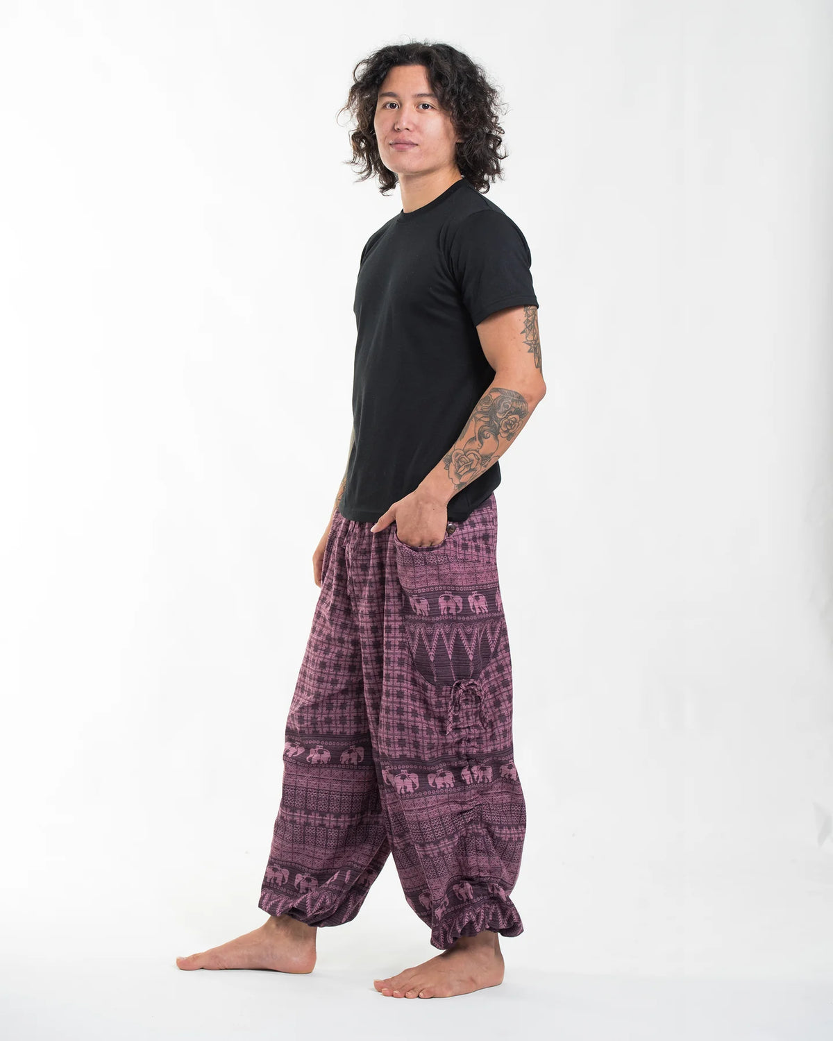 Unisex Hill Tribe Cotton Elephant Pants in Purple