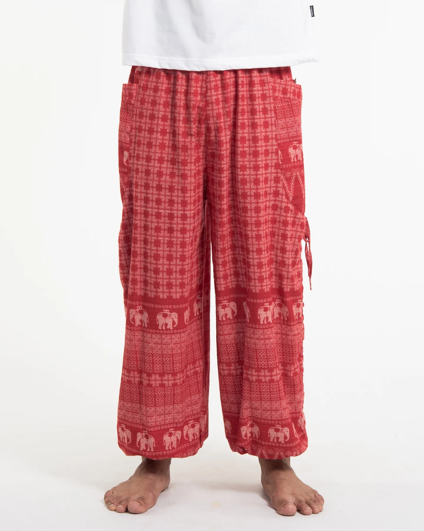 Unisex Hill Tribe Cotton Elephant Pants in Red
