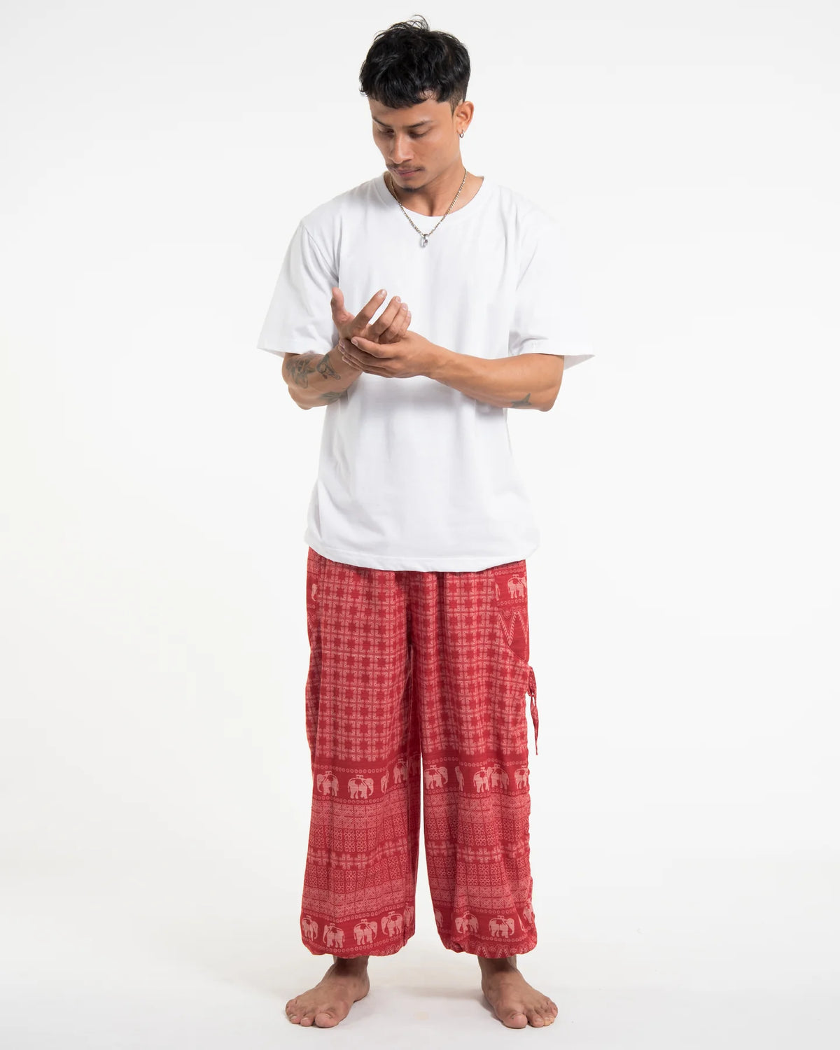 Unisex Hill Tribe Cotton Elephant Pants in Red