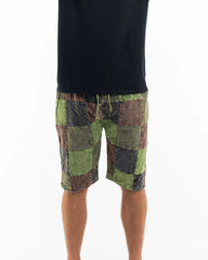 Unisex Patchwork Stone Washed Cargo Cotton Shorts in Green 01