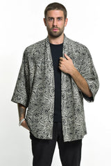 Unisex Paisley Print Cotton Kimono Cardigan in Black