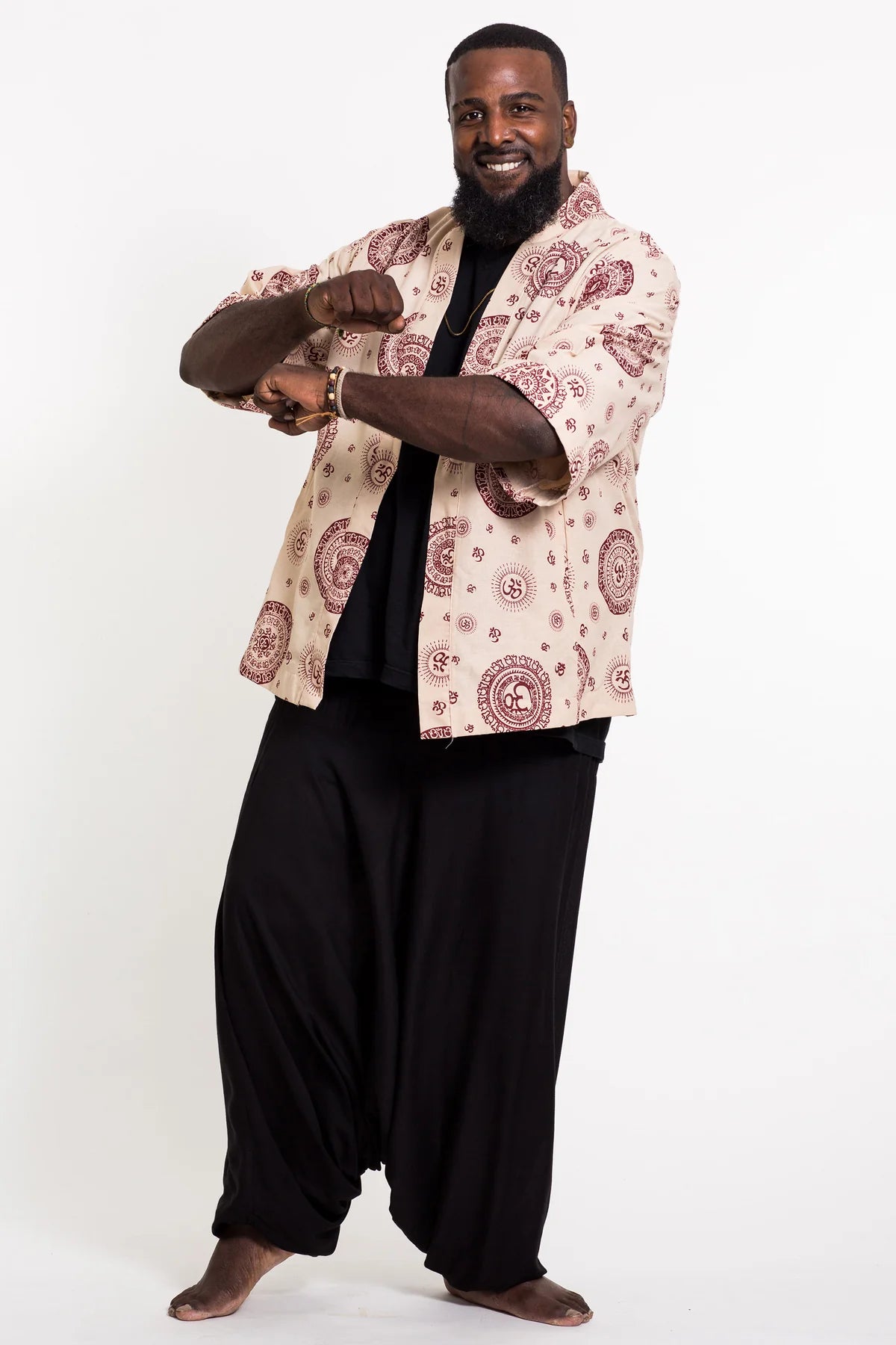 Unisex Ohm Print Cotton Kimono Cardigan in Cream