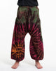 Unisex Tie Dye Cotton Harem Pants in Green Magenta