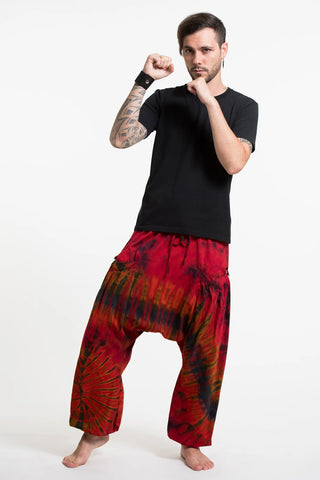 Unisex Tie Dye Cotton Harem Pants in Red