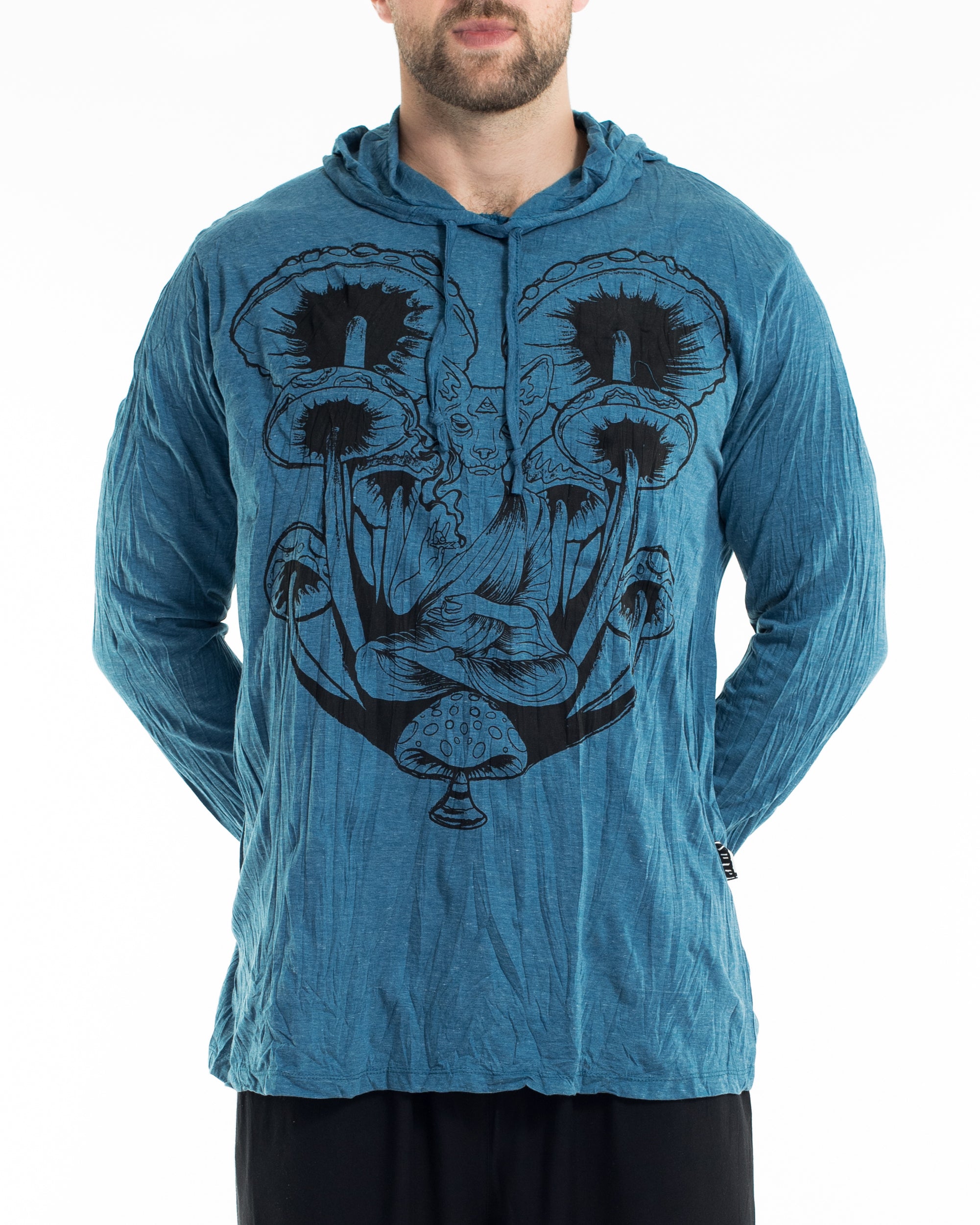 Sure Design Unisex Spiritual Shroom Cat Hoodie Denim Blue