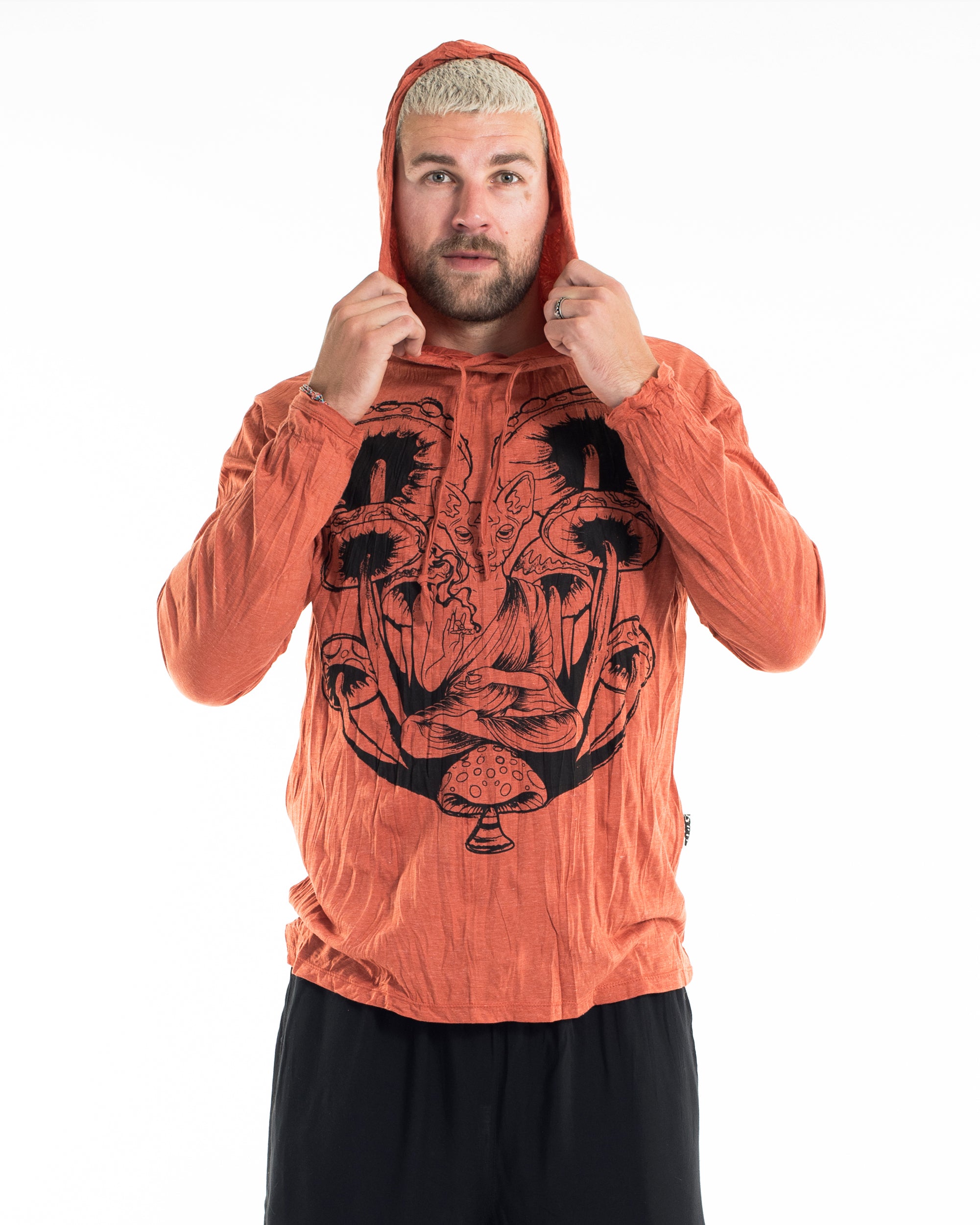 Sure Design Unisex Spiritual Shroom Cat Hoodie Orange