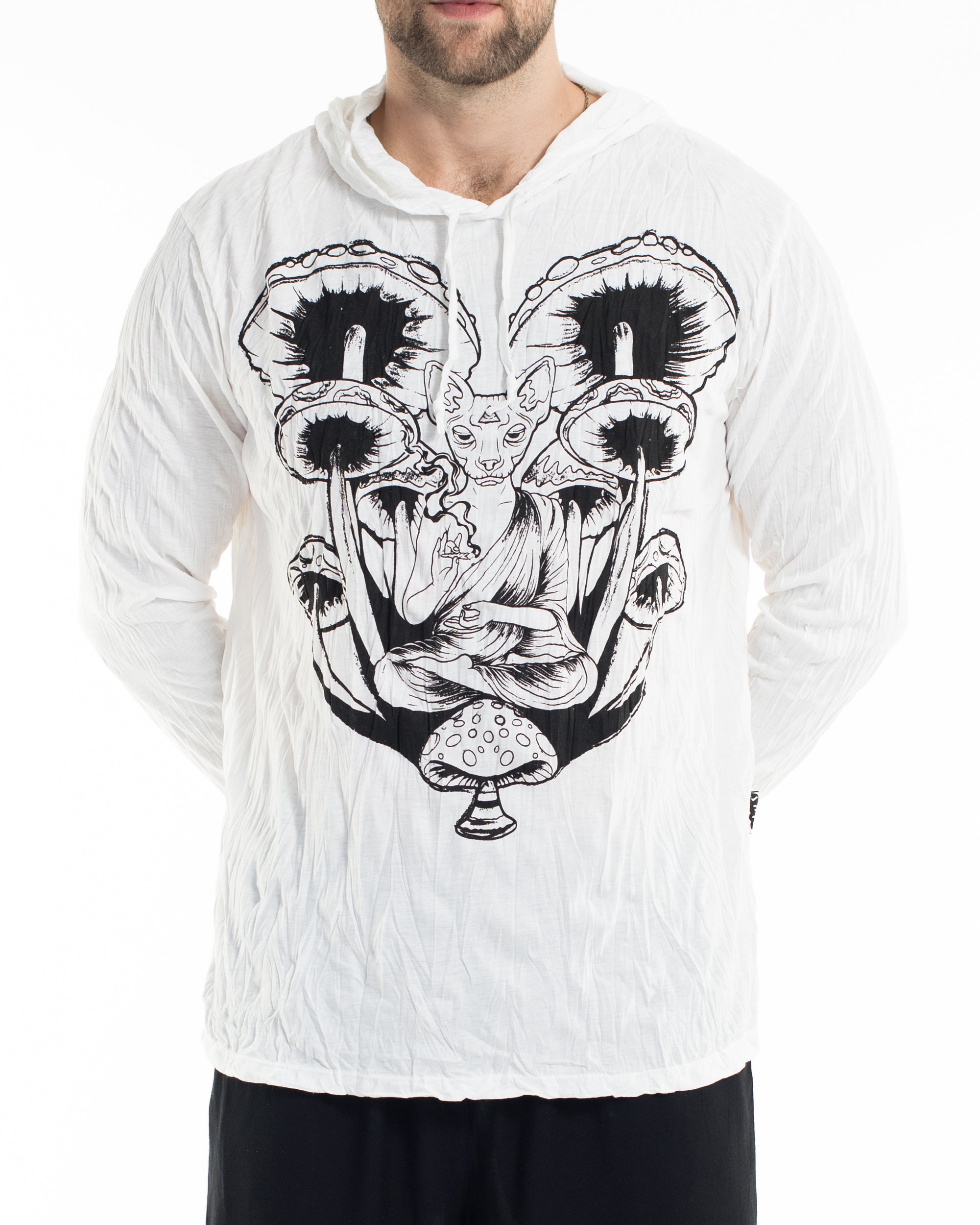 Sure Design Unisex Spiritual Shroom Cat Hoodie White
