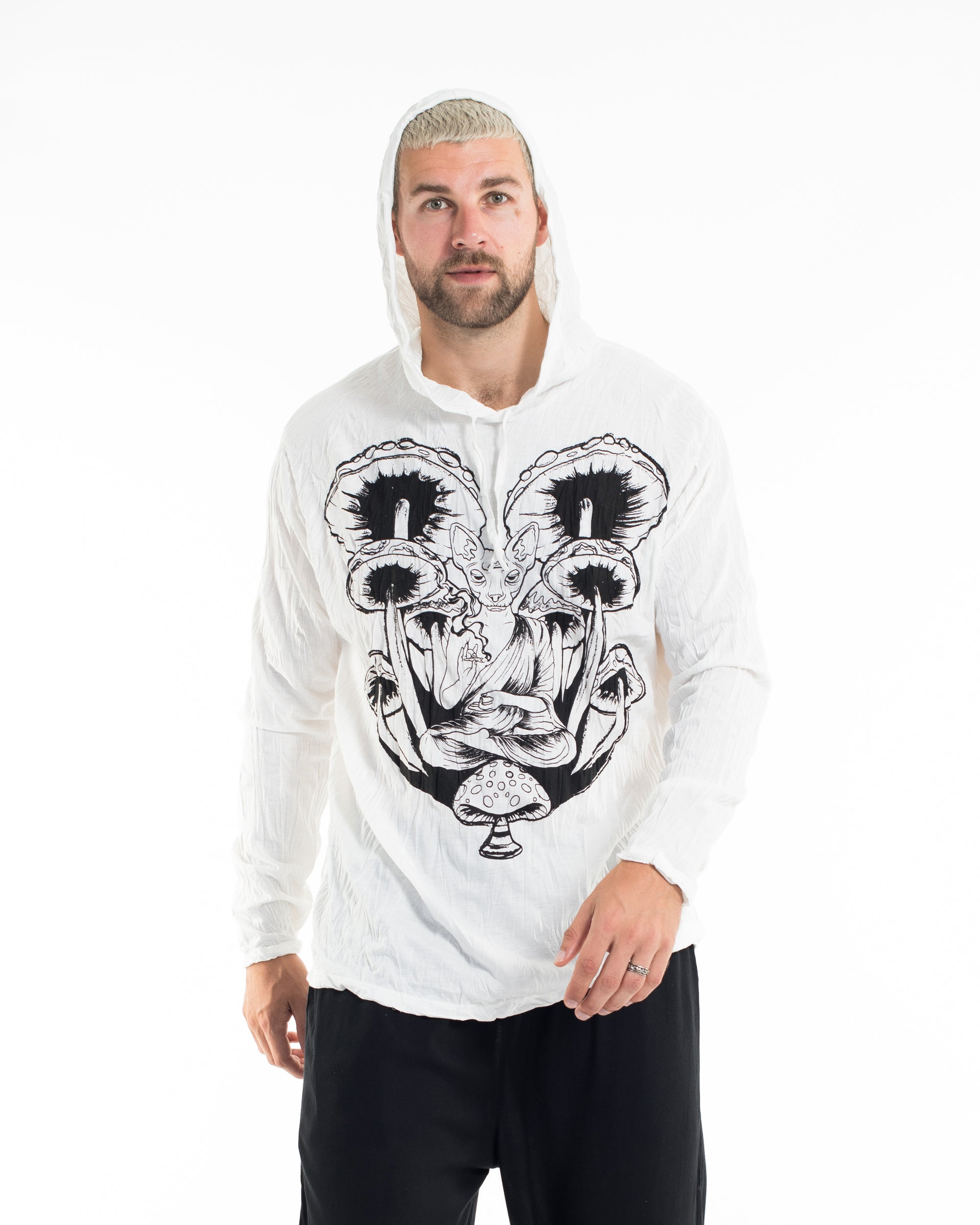 Sure Design Unisex Spiritual Shroom Cat Hoodie White