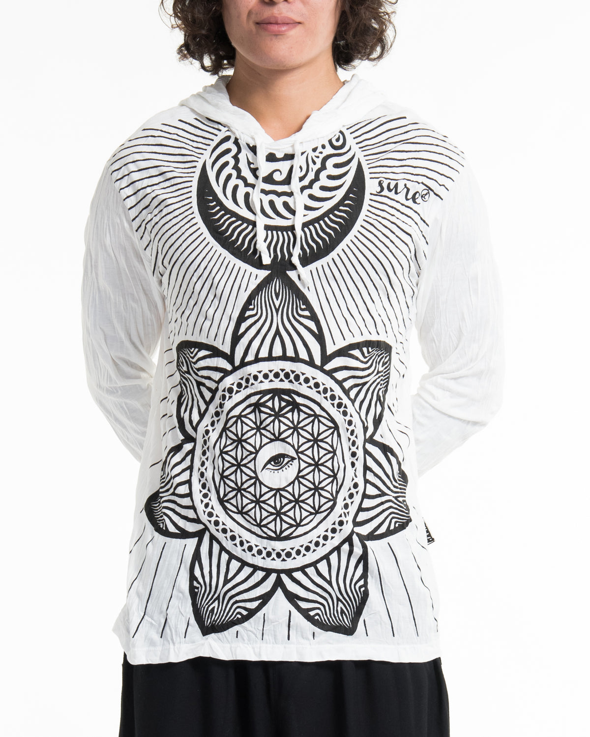 Sure Design Unisex Sacred Geometry Mandala Hoodie White