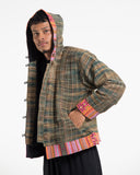Wholesale Light Hooded Button Hand-Woven Cotton Embroidered Jacket in Green - $28.00