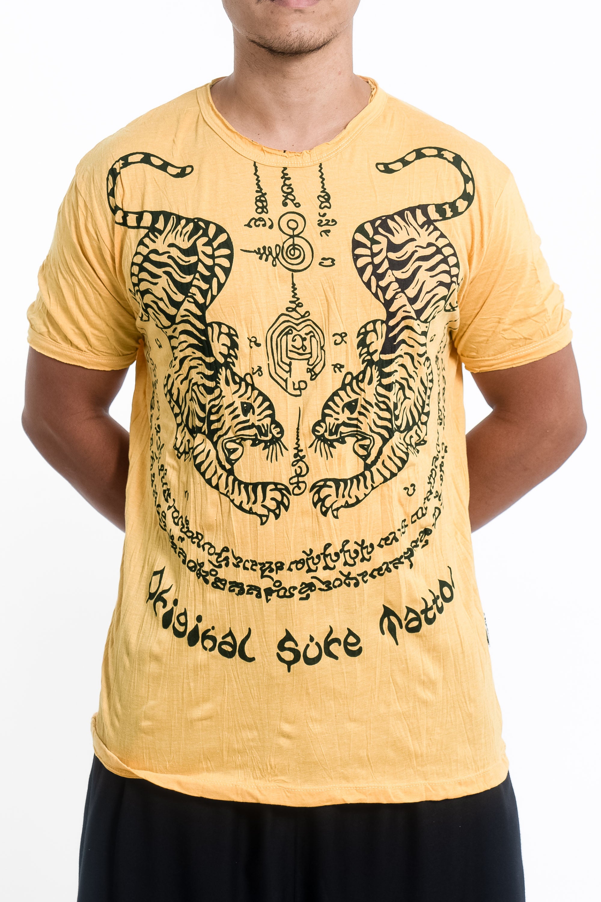 Sure Design Men's Thai Tattoo T-Shirt Yellow
