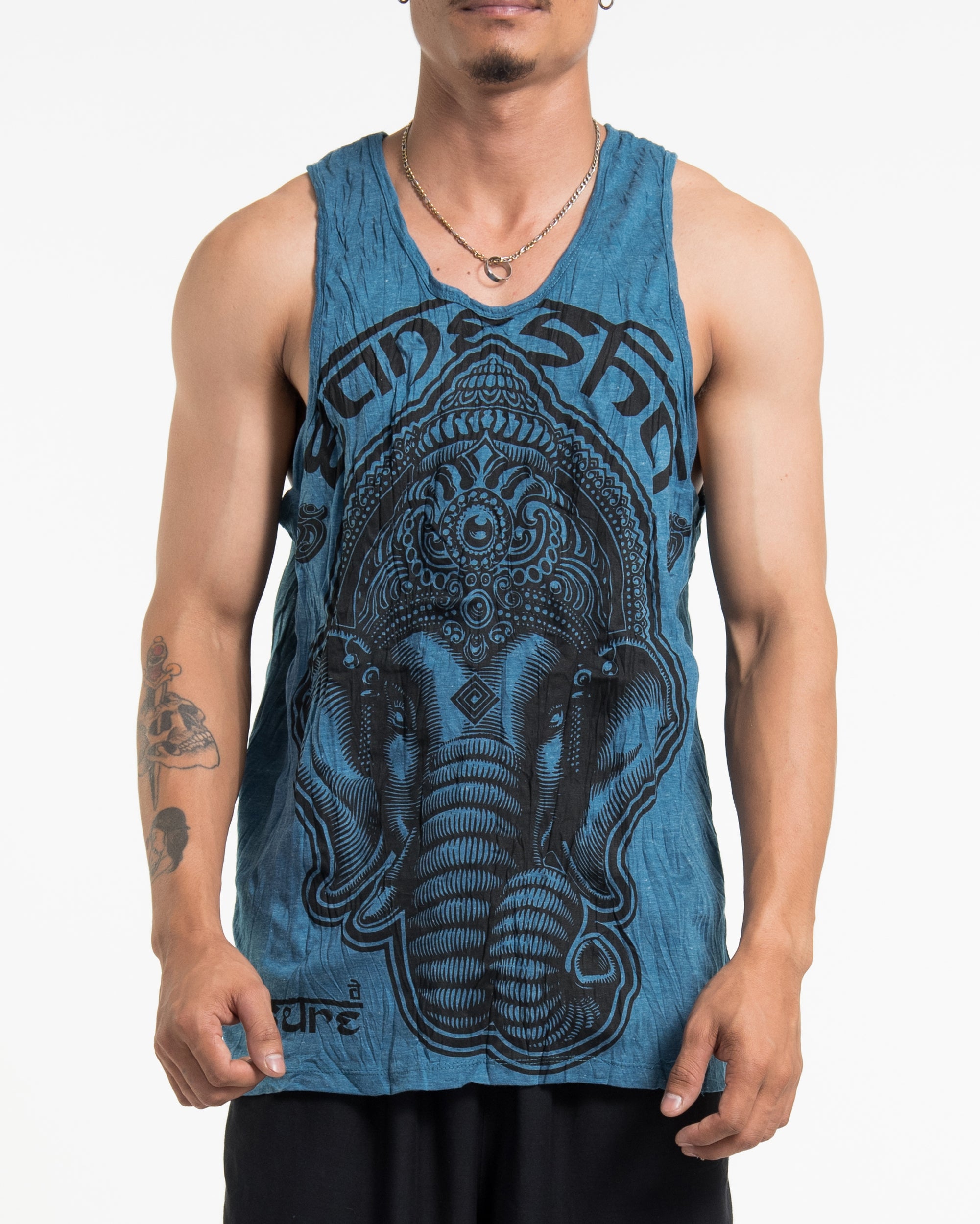 Sure Design Men's Majestic Ganesha Tank Top in Denim Blue