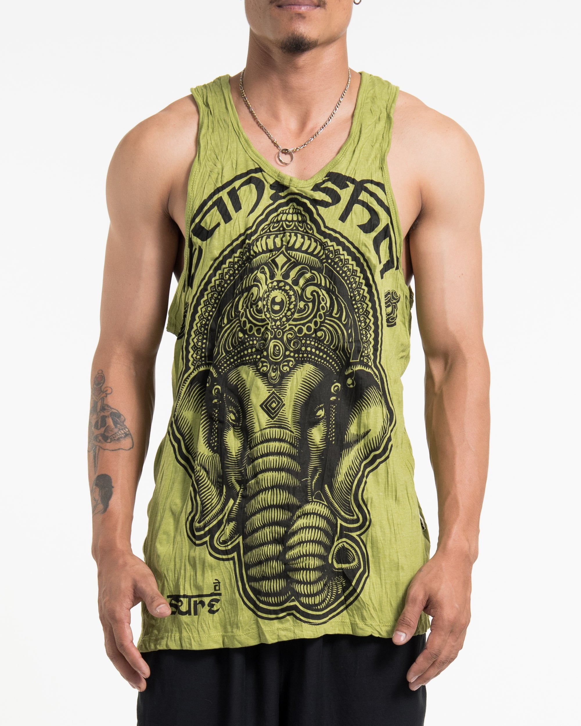 Sure Design Men's Majestic Ganesha Tank Top in Lime