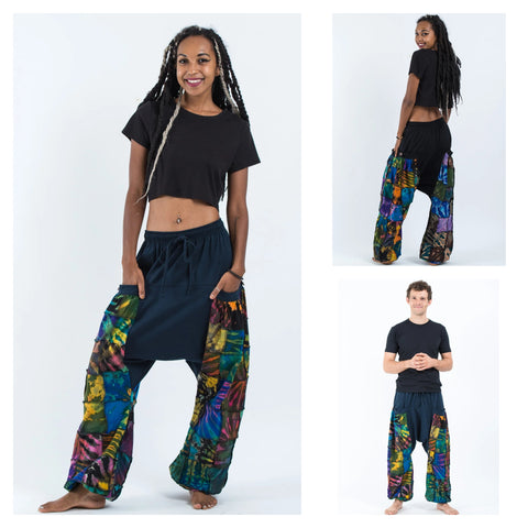 Assorted set of 3 Tie Dye Cotton Unisex Harem Pants in Patchwork