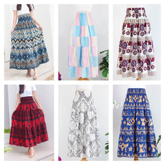 Assorted set of 5 Rayon Print Smocked-Waist Skirt