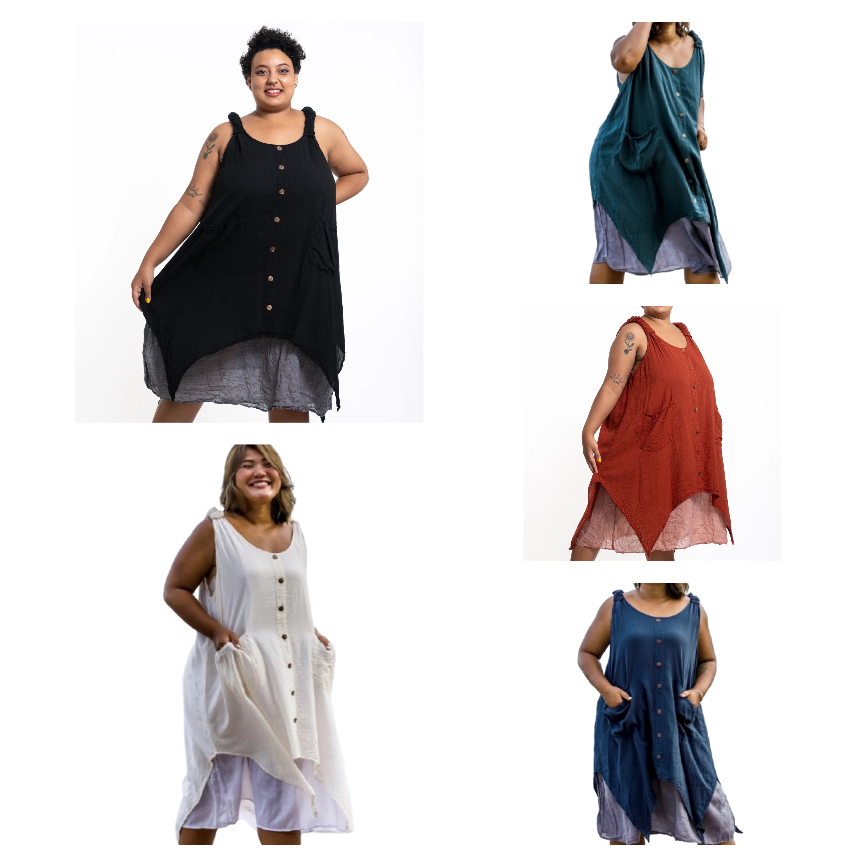 Assorted set of 5 Plus Size Crinkled Hill Tribe Cotton Tank Dress
