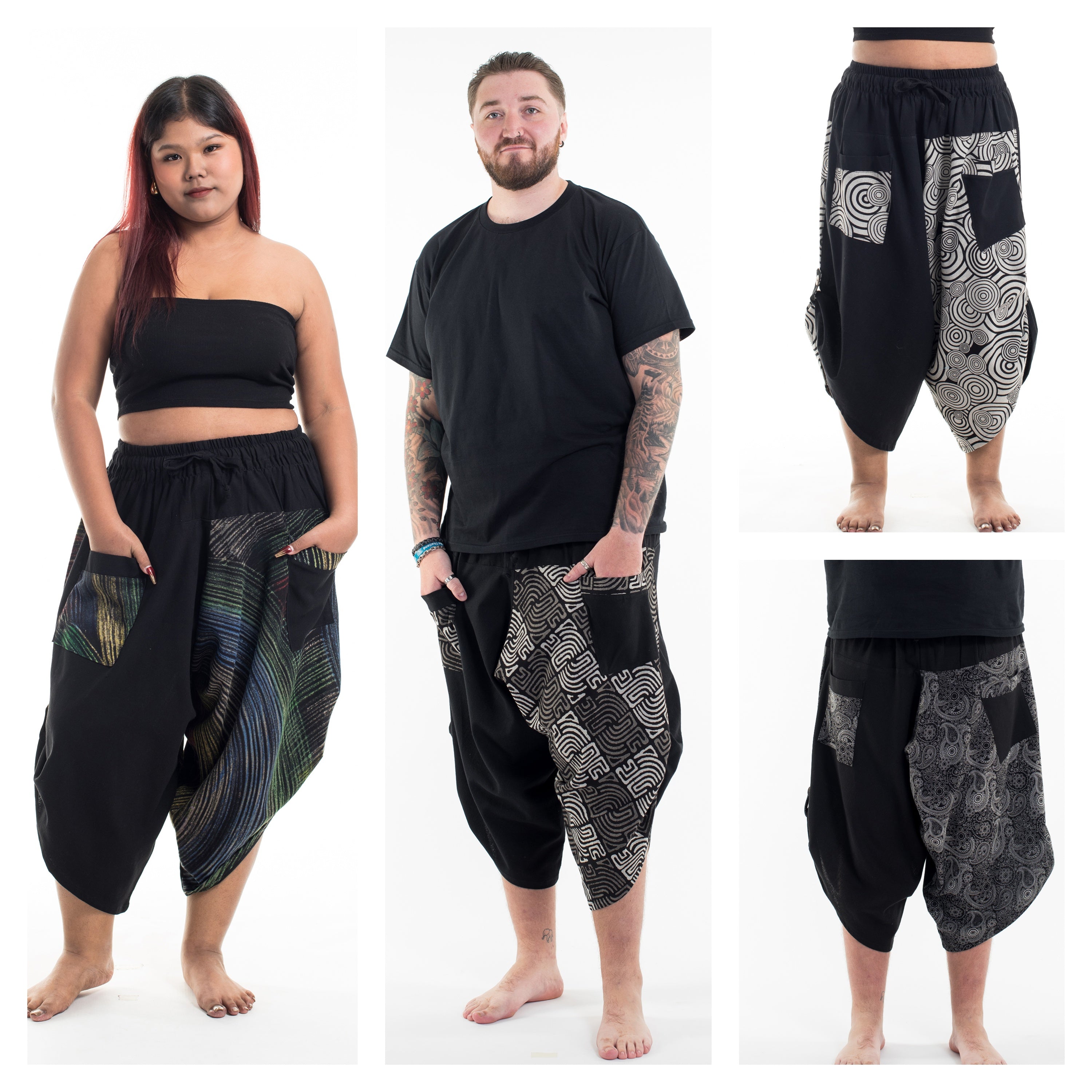 Assorted set of 5 Plus Size Two Tone Three Quarter Pants in Black