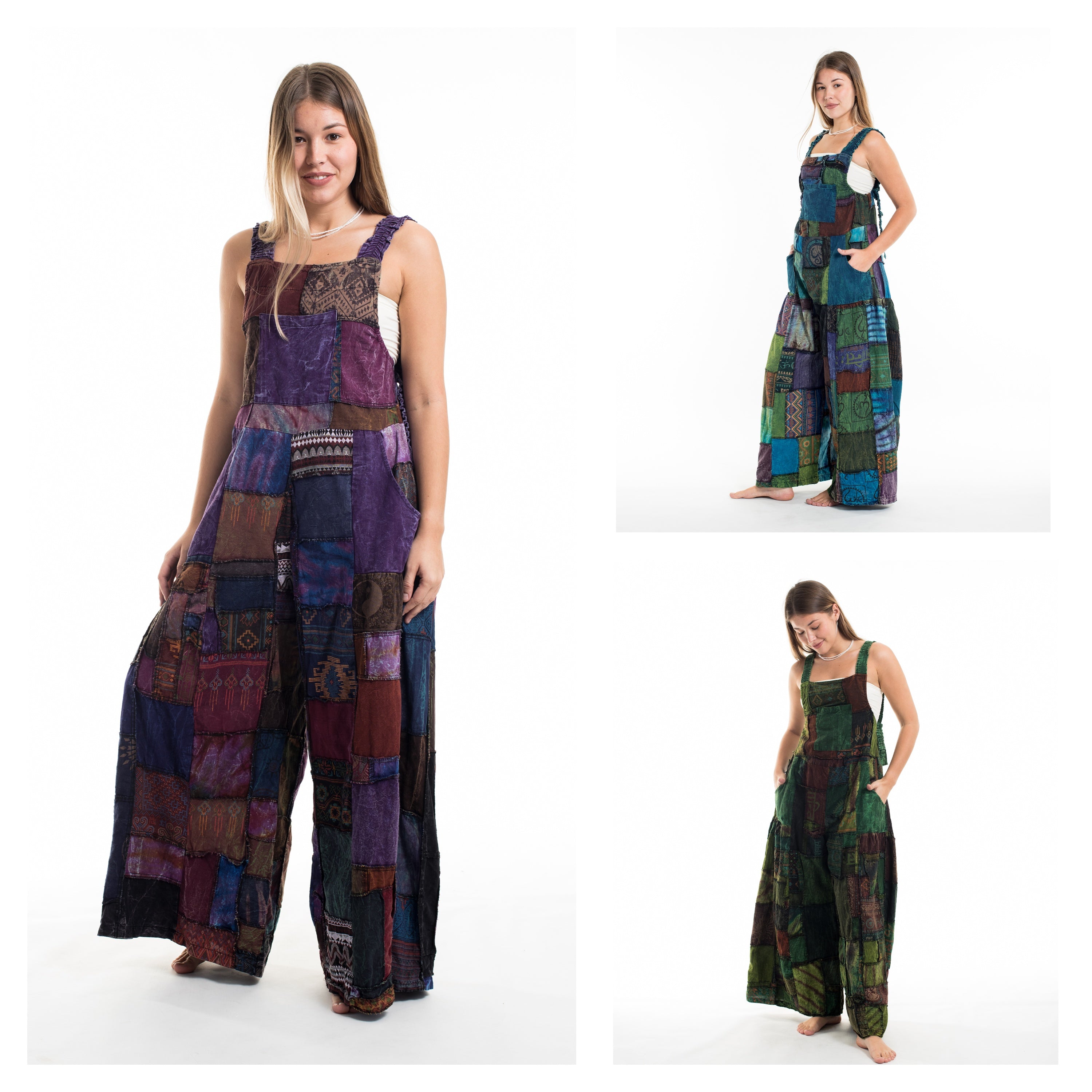 Assorted set of 3 Patchwork Stonewash Overall