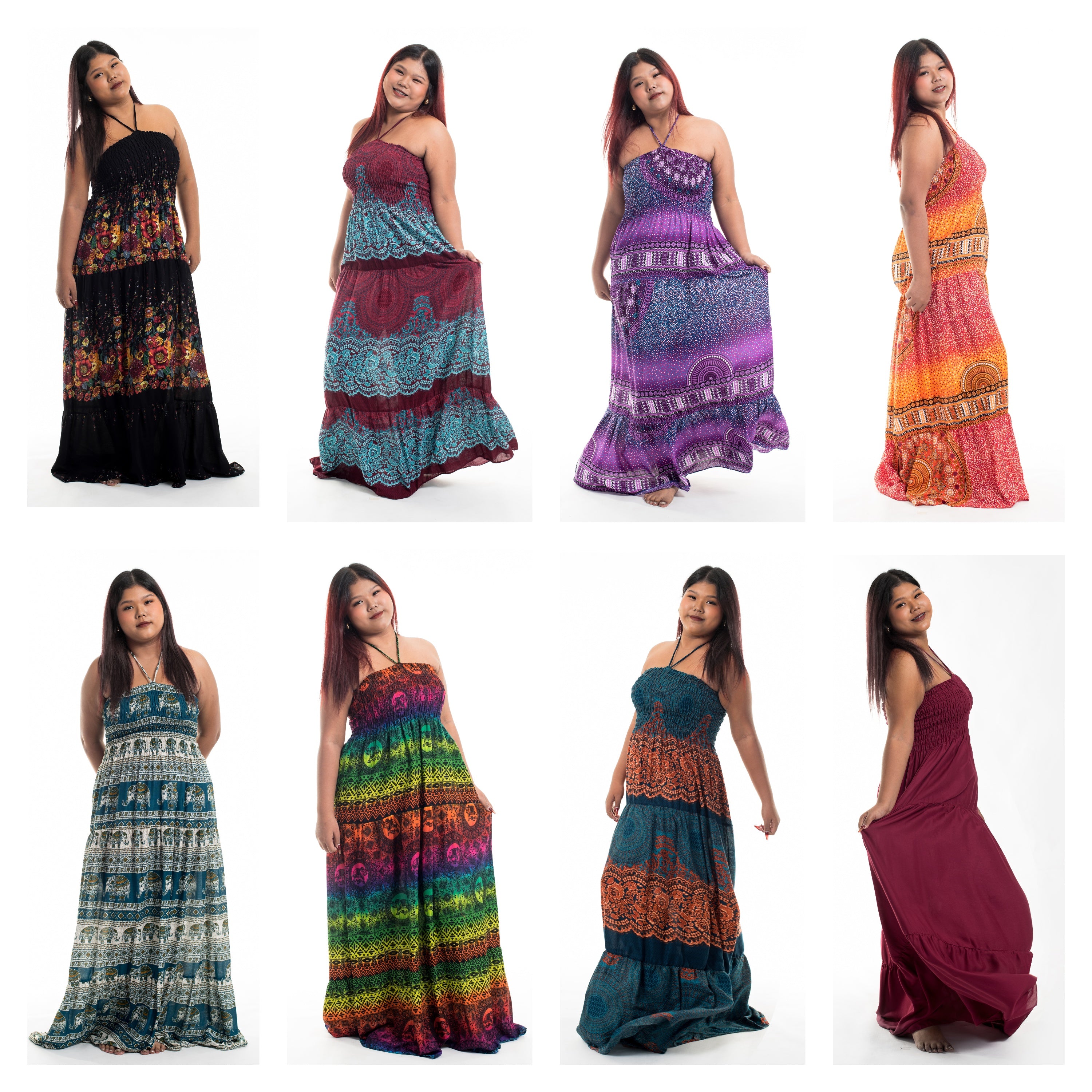 Assorted set of 5 Plus Size Smocked Maxi Dress
