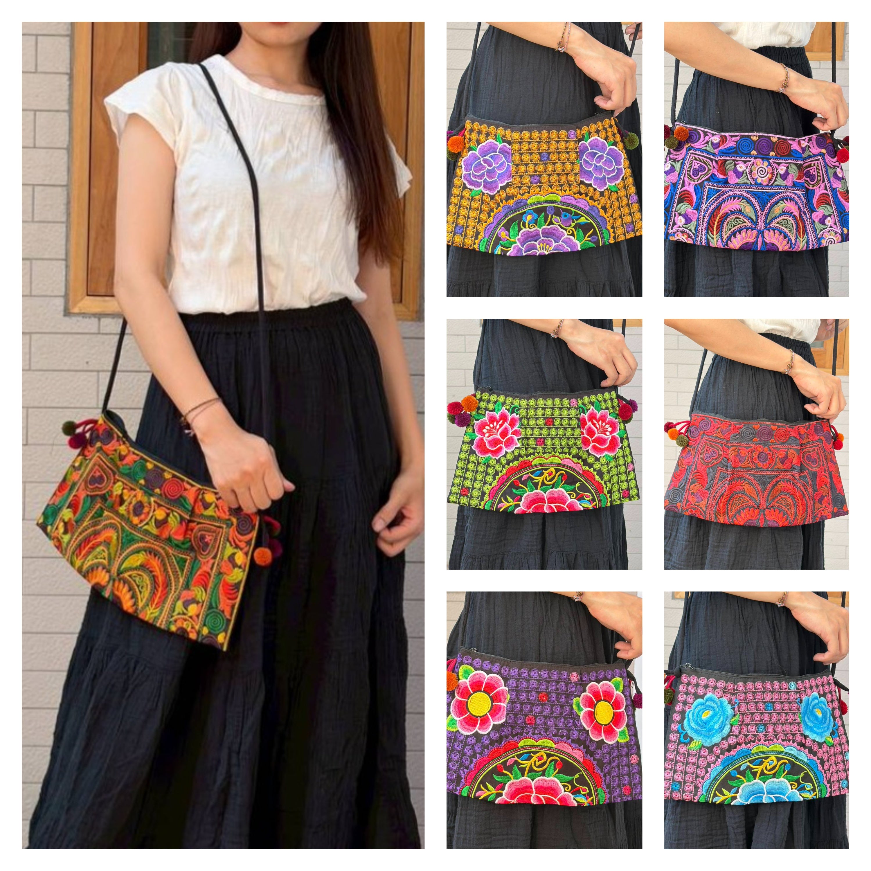 Assorted set of 10 Thai HandMade Hmong Shoulder Bags