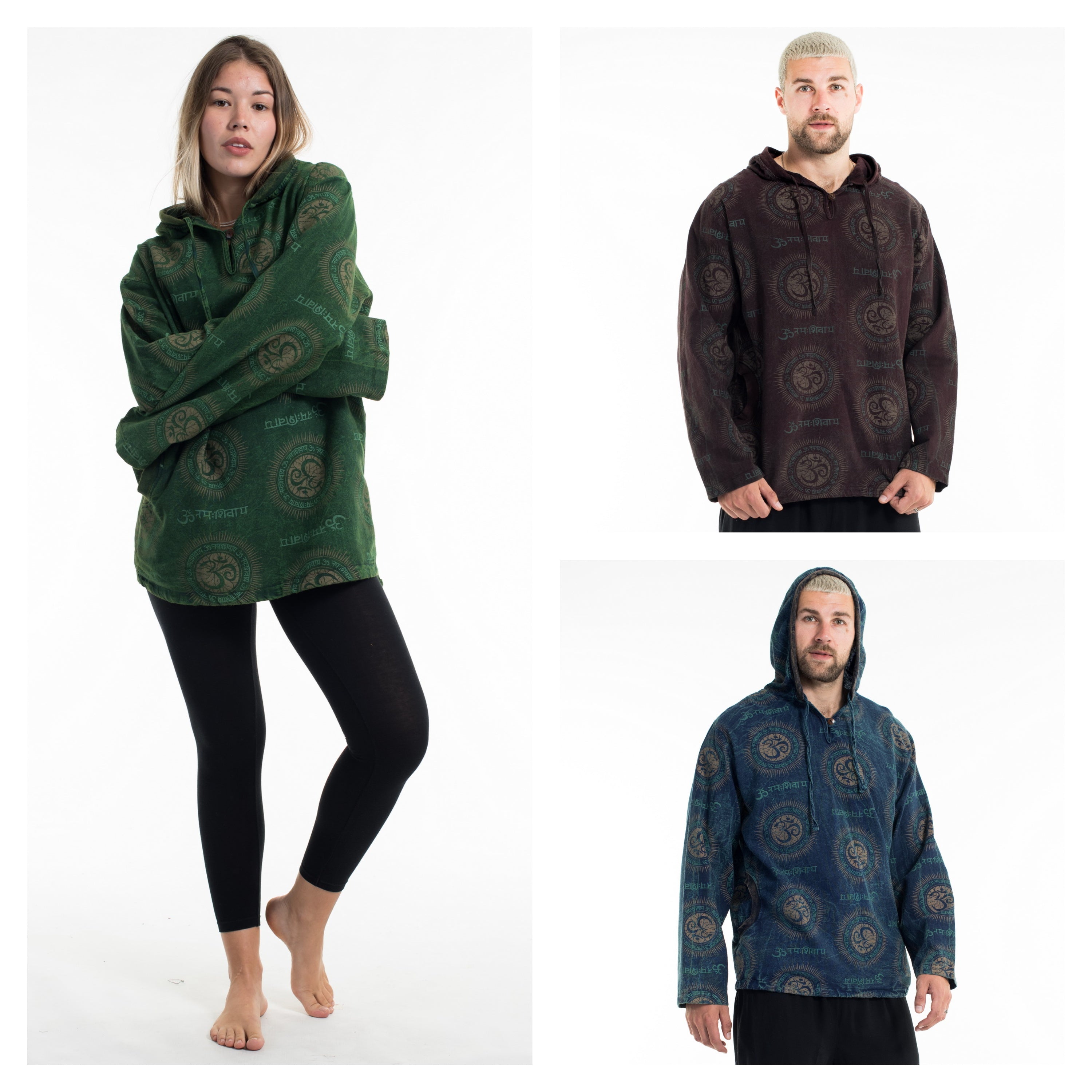 Assorted set of 3 Unisex Stonewash Cotton Hoodie