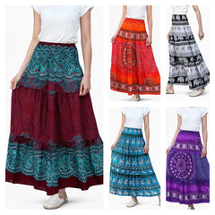 Assorted Set of 5 Rayon Print Smocked Midi Skirt