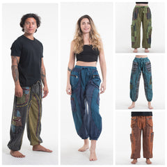 Assorted set of 5 Unisex Patchwork Stonewashed Cargo Cotton Pants with Zip Pockets