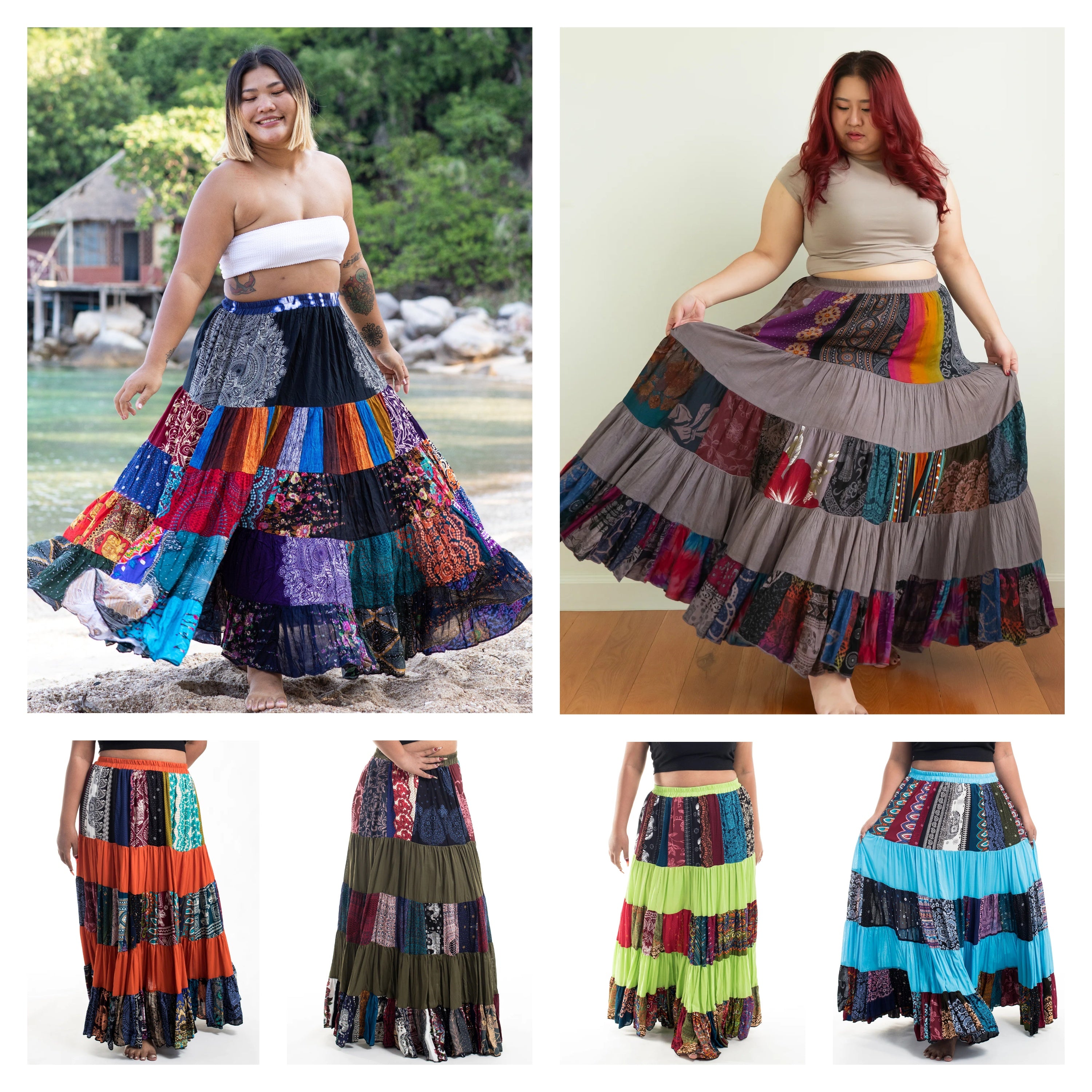 Assorted set of 3 Plus Size Patchwork Long Skirt