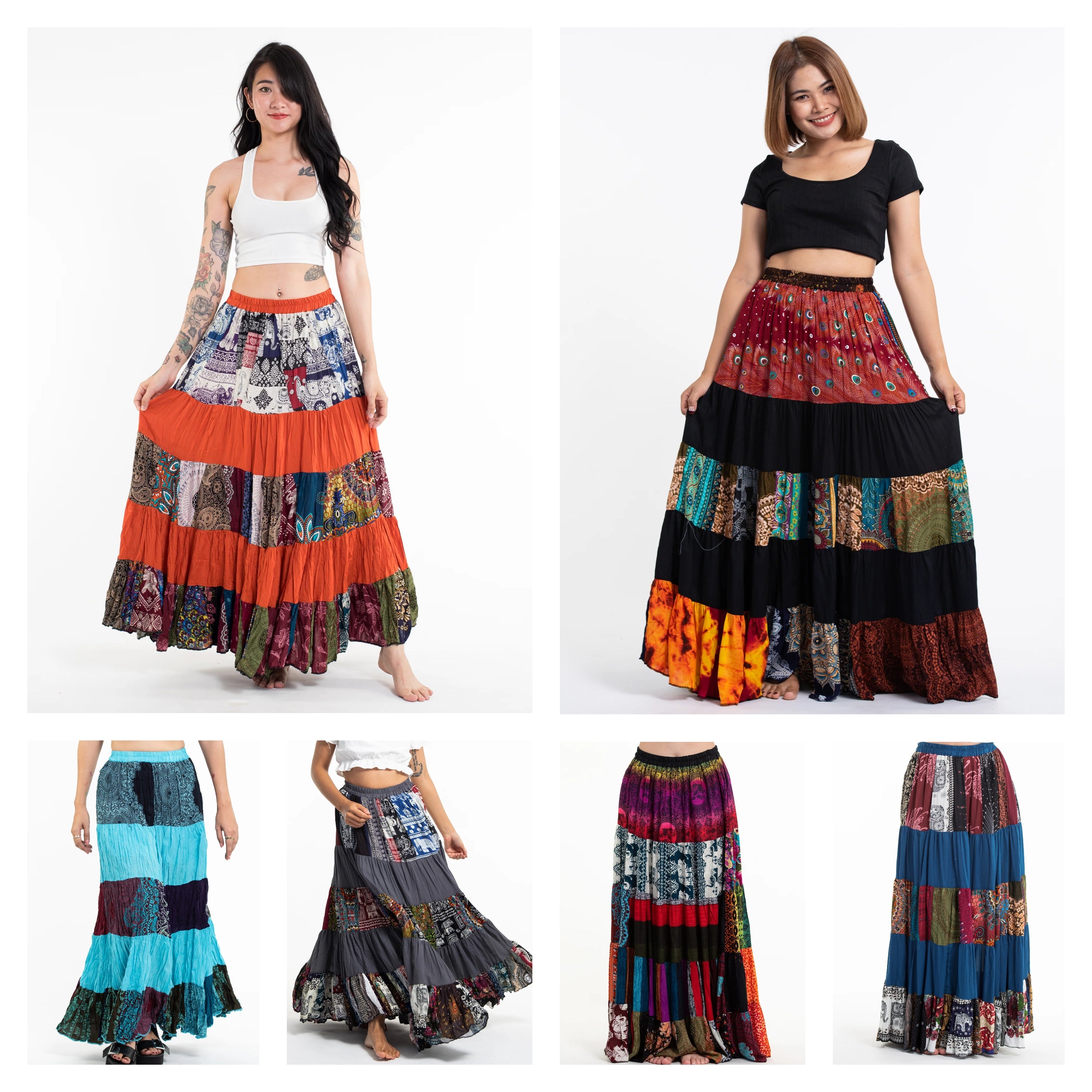 Assorted set of 3 Patchwork Long Skirt