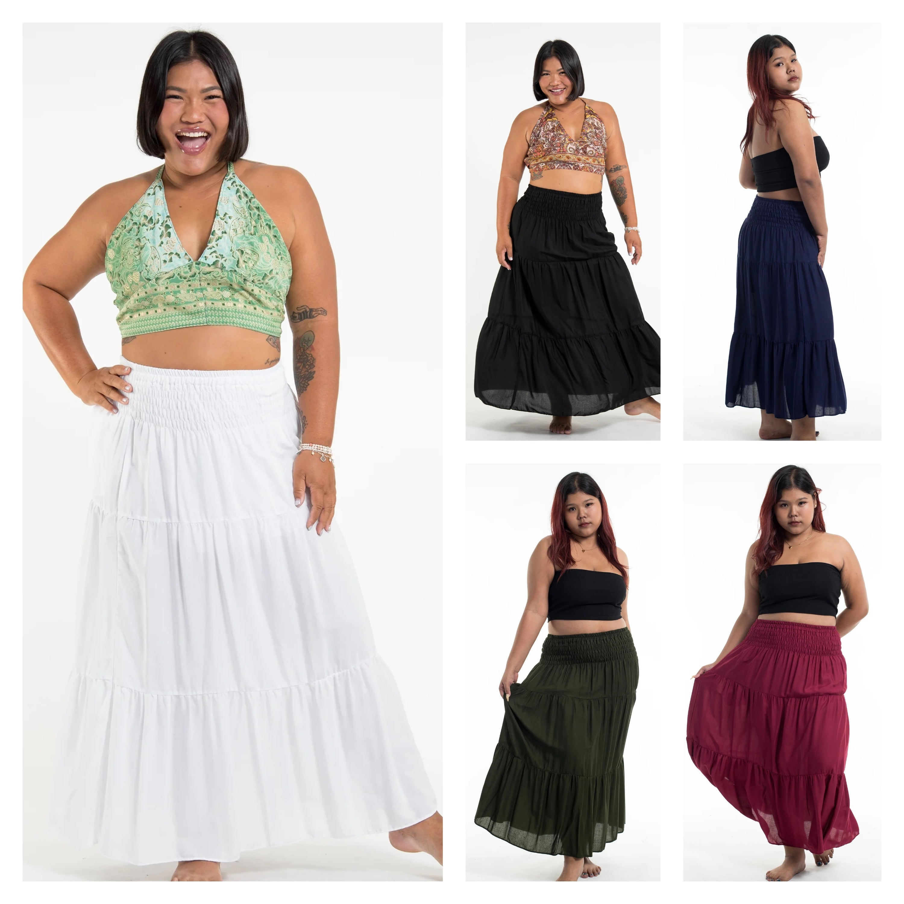 Assorted set of 5 Plus Size Solid Color Midi Skirt