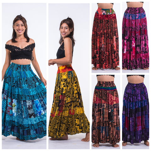Assorted set of 3 Patchwork Multi Printed Rayon Skirt