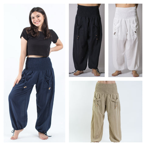 Assorted Set of 5 Thai Smocked Waist Cotton Pants