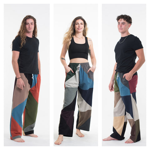 Assorted Set of 5 Unisex Cotton Patchwork Drawstring Pants
