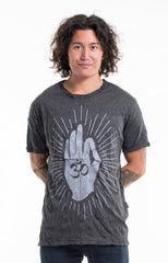 Sure Design Men's Hand of Om T-Shirt Silver on Black