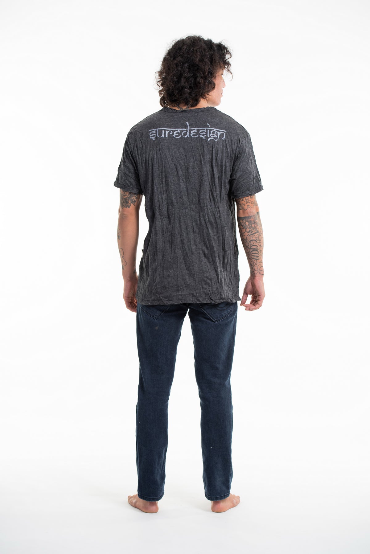 Sure Design Men's Hand of Om T-Shirt Silver on Black