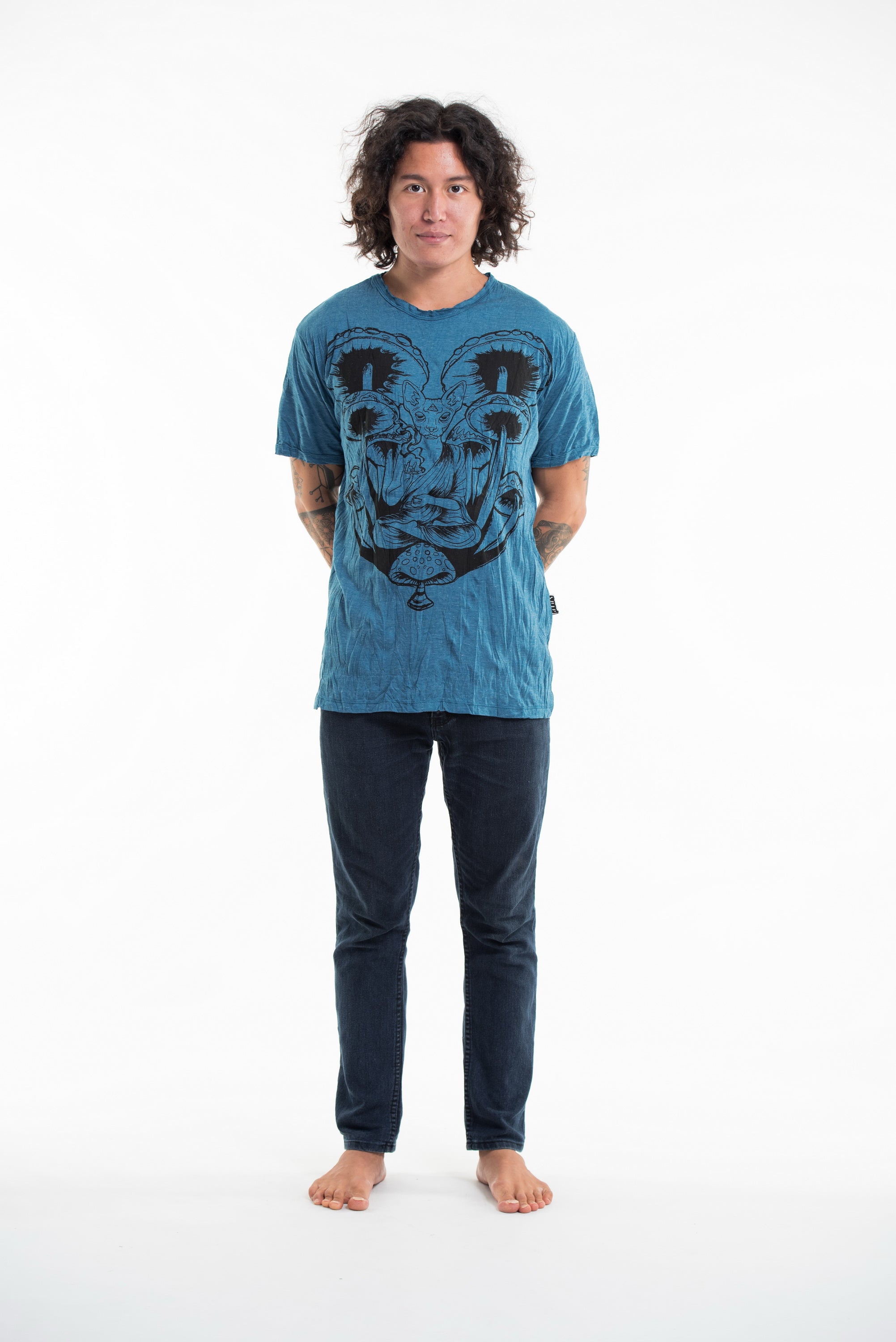 Sure Design Men's Spiritual Shroom Cat T-Shirt Denim Blue