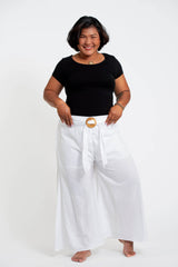 Plus Size Women's Thai Harem Palazzo Pants in Solid White
