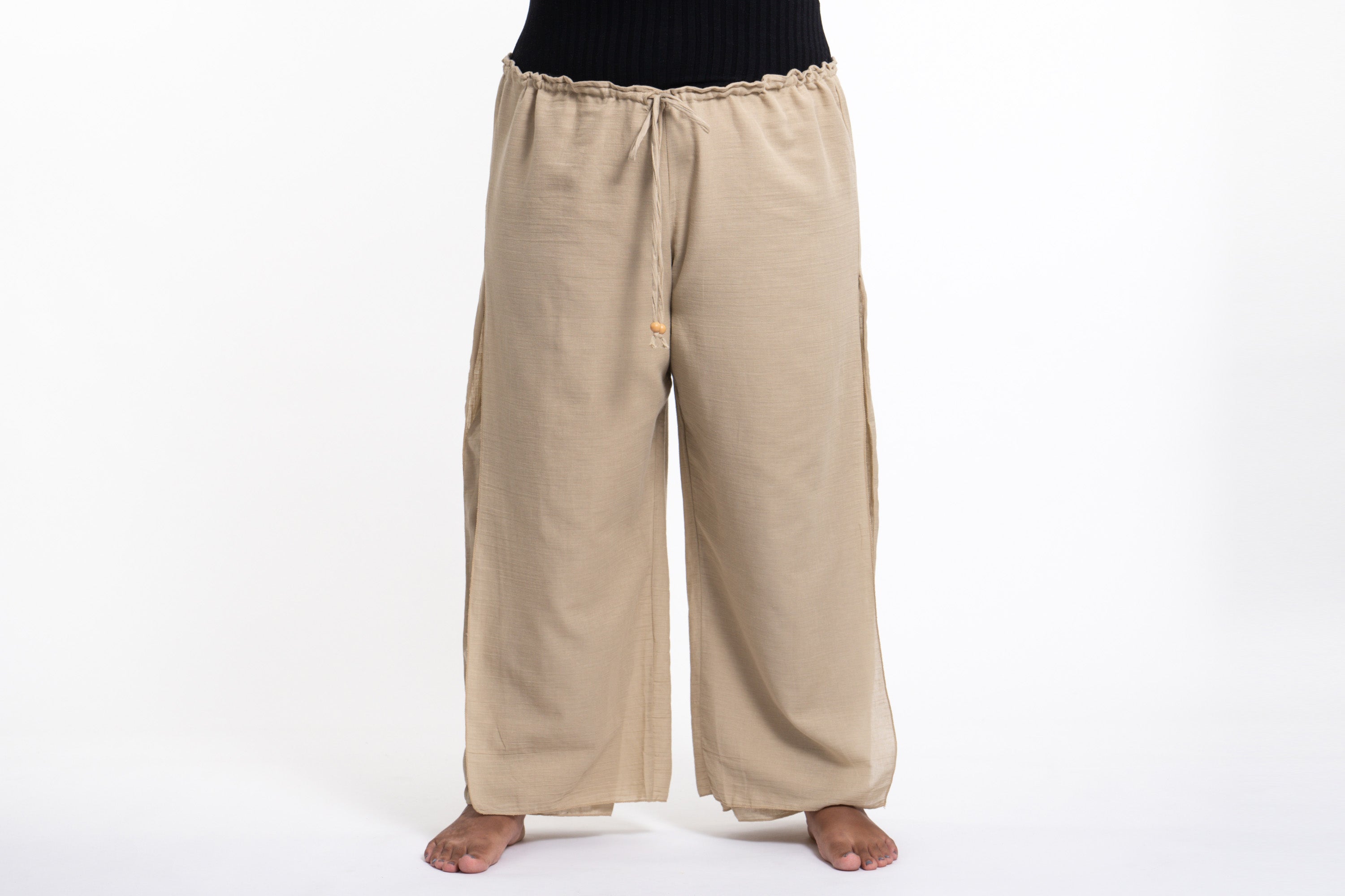 Plus Size Women's Thai Harem Double Layers Palazzo Pants in Solid Tan