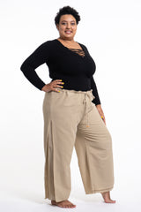 Plus Size Women's Thai Harem Double Layers Palazzo Pants in Solid Tan
