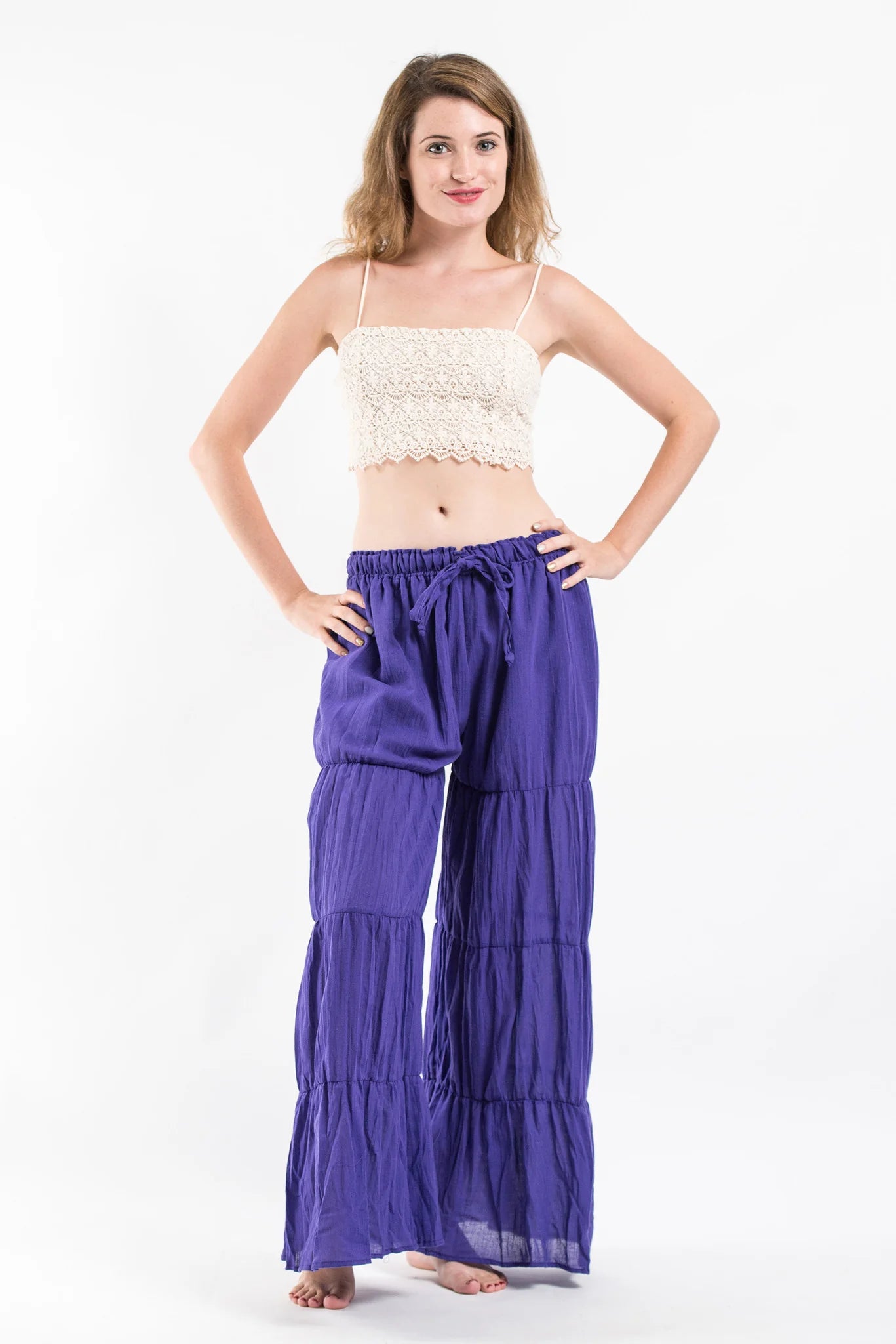 Pleated Cotton Palazzo Pants in Violet