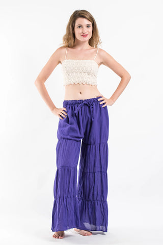 Pleated Cotton Palazzo Pants in Violet