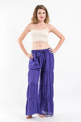 Pleated Cotton Palazzo Pants in Violet