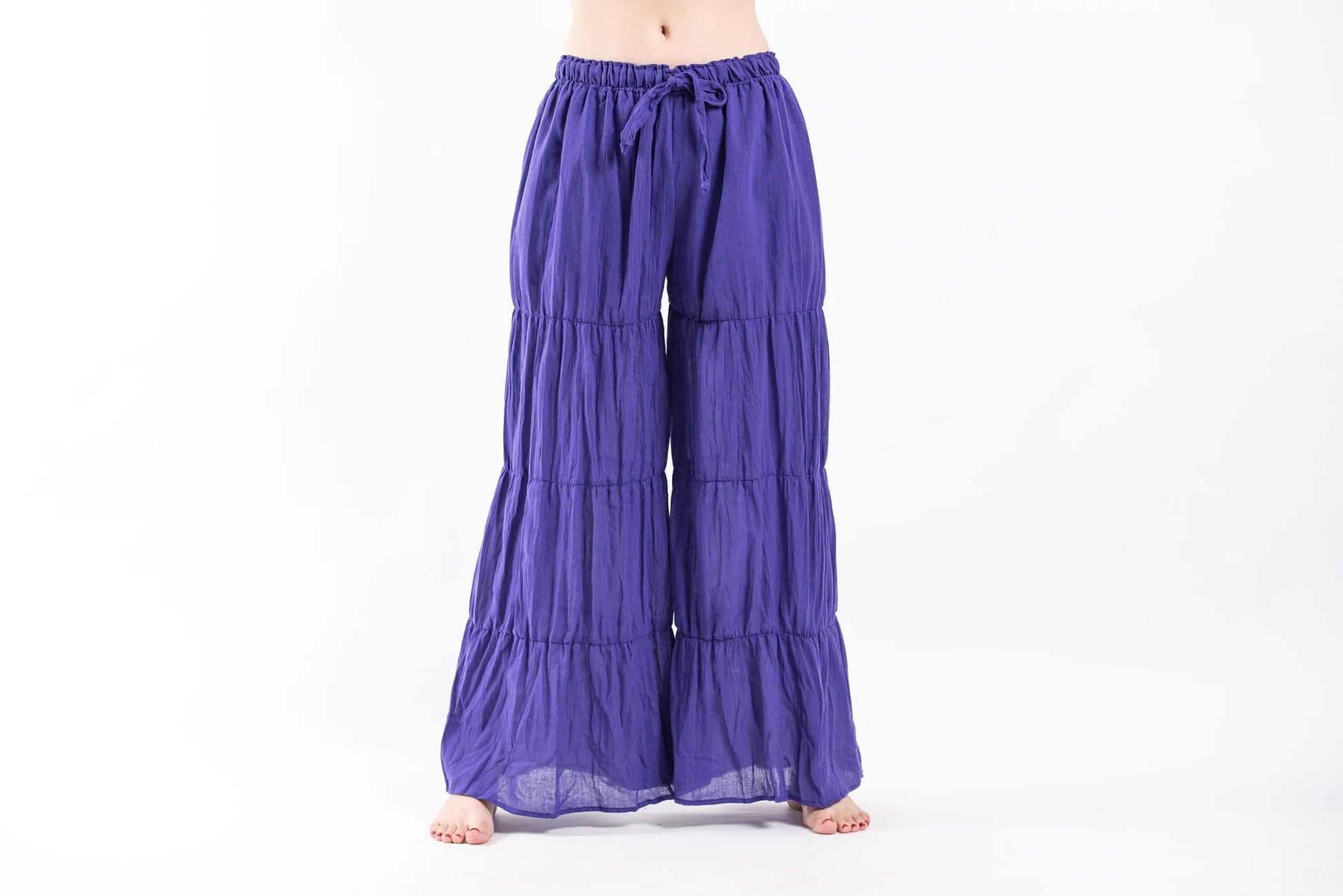 Pleated Cotton Palazzo Pants in Violet